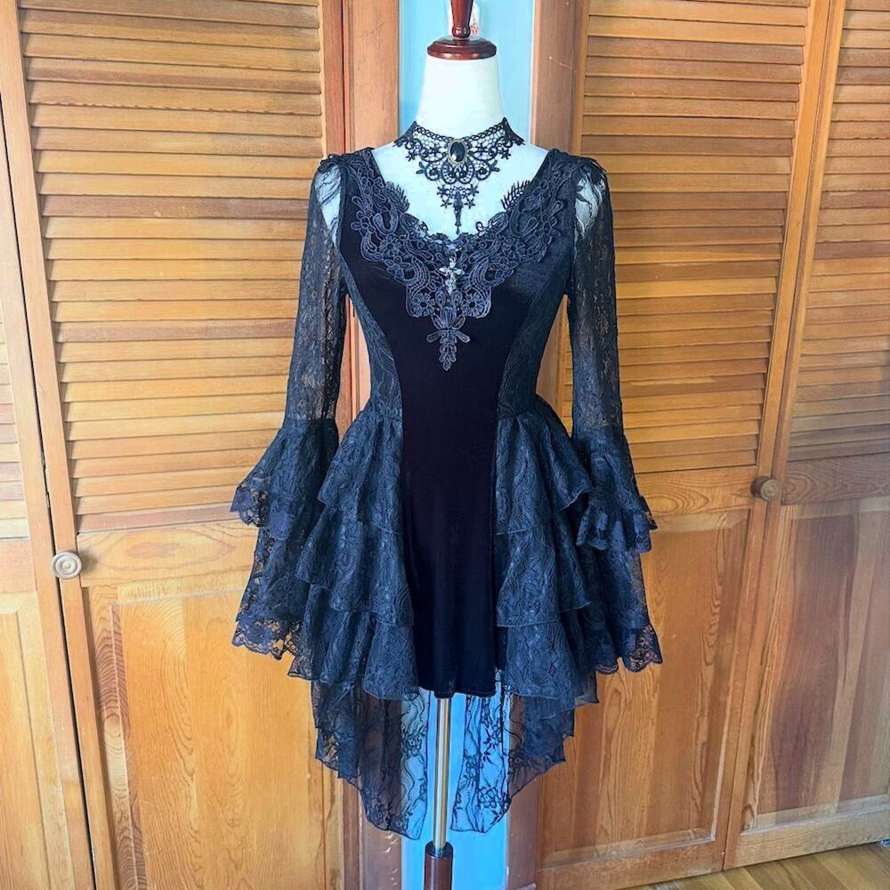 Dark In Love Gothic Victorian Dark Temptations Velvet Lace Bell Sleeve Dress